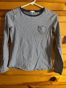 Crewcuts Black & White Striped Shirt With Heart Pocket Top Size L ( 10-11 ) - Picture 1 of 2
