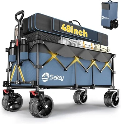 Heavy Duty 440LBS  Folding Wagon  Large for Beach Camping Yard Hauling,Blue-Gray - Image 1 of 4