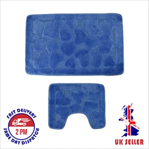 Bath Mat Set pack of 2, Non&Anti Slip, Greek, Heart Design, Soft/Made in Turkey - Picture 1 of 18