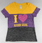 Creative Apparel Women's XL T-Shirt I Love Mardi Gras LSU / Saints Colors