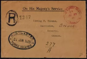Turks Islands 1929 OHMS Registered Cover w/ TURKS & CAICOS CIRCLE RED & Others - Picture 1 of 5