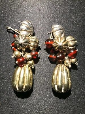 ORECCHINI IN ARGENTO 925 E AMBRA CON PERNO E CLIP ANNO 1985-1990 DI GIOIELLERIA  - Immagine 1 di 4