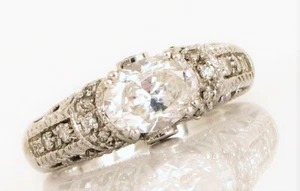 VINTAGE DESIGNER SIGNED MEDA 14K WHITE GOLD CUBIC ZIRCONIA FLASHY COCKTAIL RING  - Picture 1 of 4