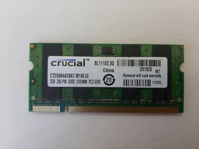 Crucial 2gb 200-pin DDR2 SODIMM PC2-5300 NOTEBOOK PC MEMORY RAM - Image 1 of 4
