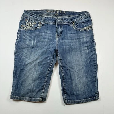 Pantalones Cortos Jean Grace In LA Tiro Bajo Western Estrás Denim Bermudas Y2K Talla 9 Foto 1 de 4