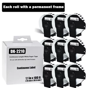 9ROLLS 29mmx30.48m Shipping Label 1-1/7"x100' Compatible Brother QL-570 DK-2210 - Picture 1 of 24
