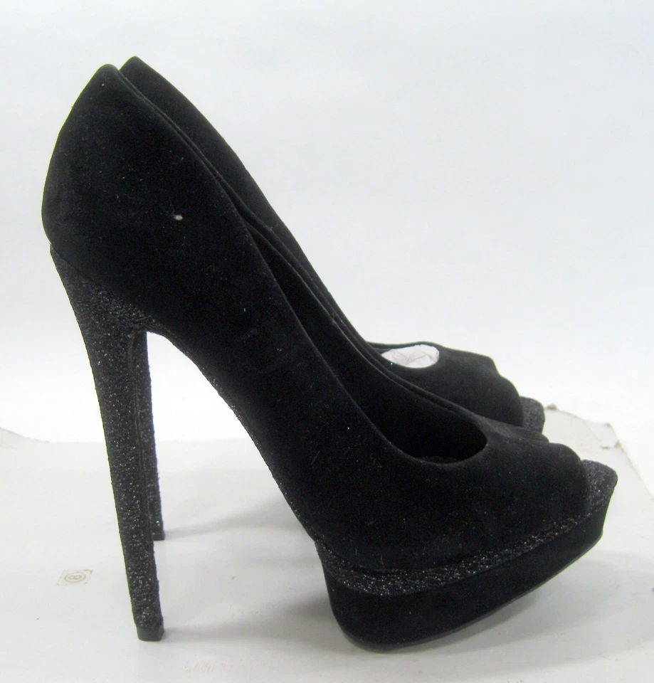 Туфли женские Anne Michelle черные 5,5 дюйма на блестящем каблуке 1,5 дюйма на платформе с открытым носком размер 6 - Изображение 1 из 4
