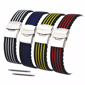 Silicone Rubber Watch Strap Band Waterproof Sport Deployment Clasp 18/20/22/24MM - Picture 1 of 14