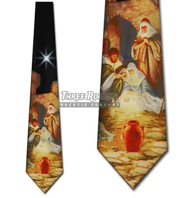 Christmas Ties Manger Scene Retro Sepia Necktie Religious Holiday Neck Tie - Imagem 1 de 3