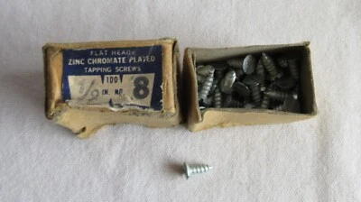 NOS Vintage Wood Screws Flat Head Slotted Zinc Chromate # 8 x 1/2" - 80 pcs. - Image 1 of 4