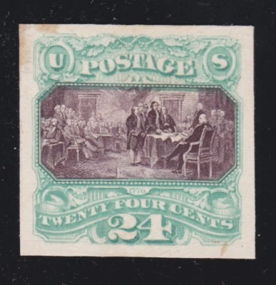 US 120P4 24c Declaration of Independence Plate Proof on Card SCV $140 (-006) - Image 1 of 2