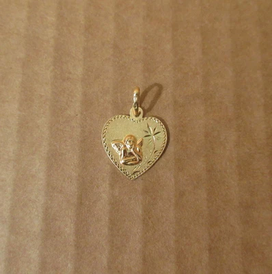Colgante Corazón Ángel Religioso Oro Amarillo 18k De Colección 750 5/8" Portugal Firmado Foto 1 de 4