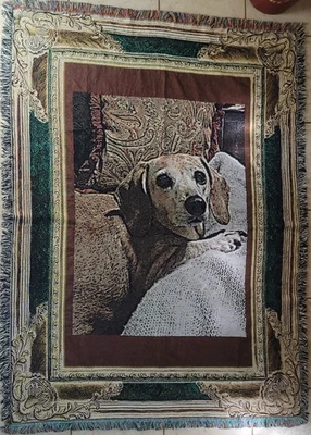 Tapiz vintage tejedores Dachshund Beagle perro manta tiro ¡HERMOSO! Foto 1 de 4