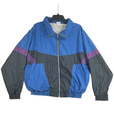 Vintage Windbreaker Jacket  1990s Pro-Spirit Zip Up Color Block Blue Black Sz. L - Image 1 of 4
