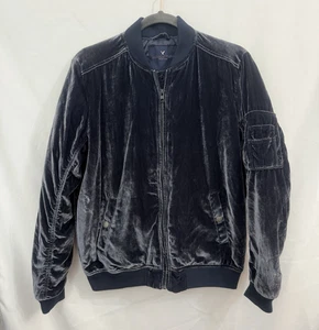 American Eagle Outfitters Full Zip Velvet Velour Bomber Jacket Navy Womens M - Picture 1 of 10