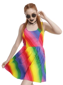Retrolicious 3X Rainbow Fit & Flare Dress Pride Pockets Pin Up Retro ModCloth - Picture 1 of 6