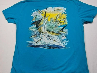 Guy Harvey women's teal swordfish fishing theme graphic t-shirt sz. L Cotton - Image 1 of 4