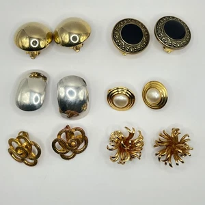 Lotto 7 Orecchini Vintage Clip-On Oro Argento Perla Nero Statement Gioielli - Foto 1 di 6
