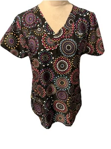 Wonder Wink Scrub Top Pretty Colorful Black Multi Size Medium - Picture 1 of 5