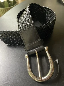 Cinturón de Cuero Michael Kors Negro Trenzado Tejido Plateado Hebilla Talla S Boho Festival - Imagen 1 de 15