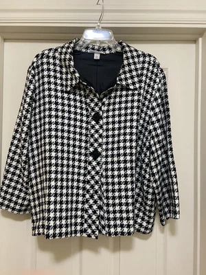 Chaqueta ligera Dressbarn para mujer pata de gallo blanca y negra, talla 22. Foto 1 de 2