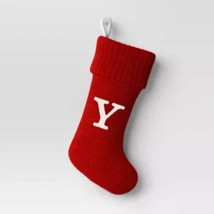 Knit Monogram Christmas Stocking Burgundy Red - Letter Y - Picture 1 of 4