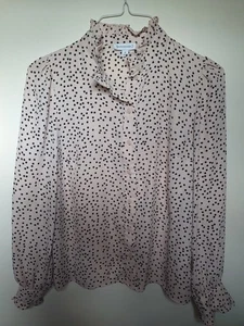 Size 8 Warehouse Beige & Black Polka Dot Blouse - Picture 1 of 4