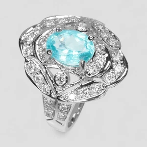 1.08Ct Neon Blue Paraiba Tourmaline 925 Sterling Silver White Gold Handmade Ring - Picture 1 of 10