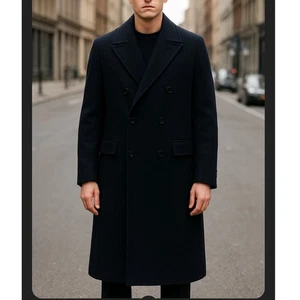 VTG Christian Dior Double Breast Wool Overcoat Men L-XL Navy Blue Formal Long - Picture 1 of 14