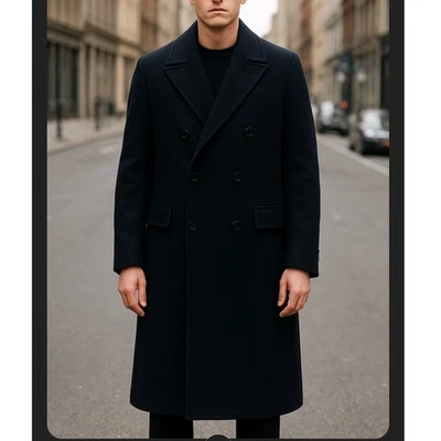 VTG Christian Dior Double Breast Wool Overcoat Men L-XL Navy Blue Formal Long - Image 1 of 4