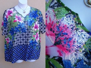 Catherines Tropical Floral Top Shirt Plus Size 3x Petite 3XWP Spitze Lilie Bluse - Bild 1 von 11