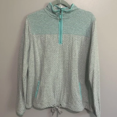 Talbots Womens 1/4 Zip Pullover Large Gray Stripes Polka Dots Pockets - Image 1 of 4