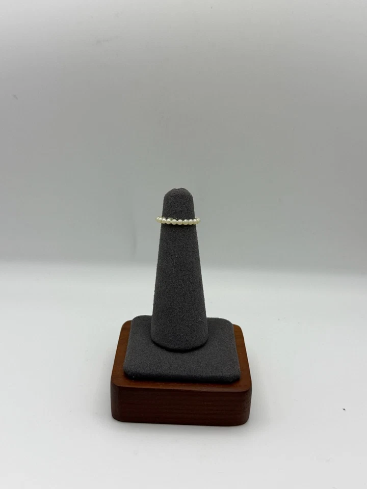 Vintage Delicate Pearl Beaded Ring Minimalist Dainty Fashion Jewelry 3mm White - Image 1 of 3