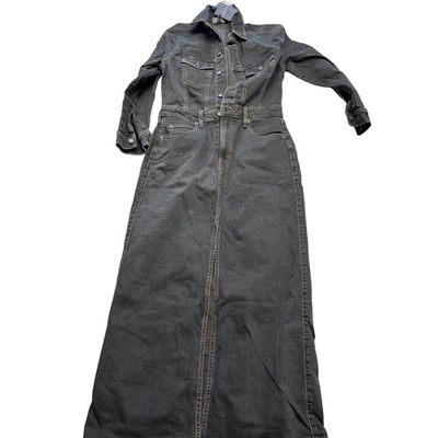 Universal Thread Shirt Dress Womens 6 Black Long Sleeve Denim Utility Maxi - Image 1 of 4