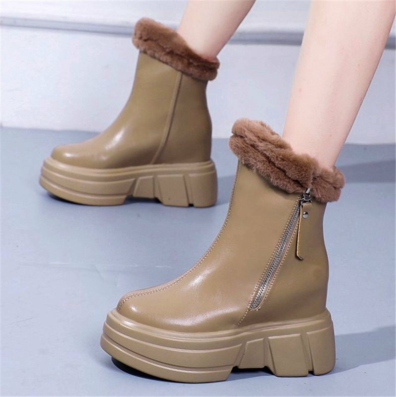 Fuzzy Ankle Boots Platform Shoes Size 