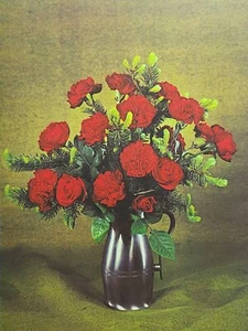 Ramo de Navidad Jarra Rosas Clavel Pino Vintage Revista Impresión 1969 - Imagen 1 de 4