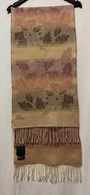 SCARF VINTAGE AUTHENTIC PROCHOWNICK FLORAL ART BEIGE  WOOL LONG UNISEX FRINGE - Image 1 of 4