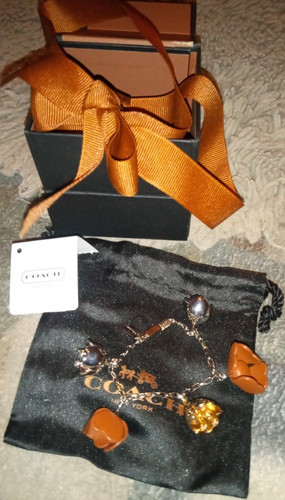 Bracciale Coach Sella Pelle Tea Rose Con Scatola 2015 Marrone Argento Oro