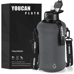 Half Gallon Water Bottle with Straw 74 oz Large Water Bottle Big Gym Water Bo... - Picture 1 of 6
