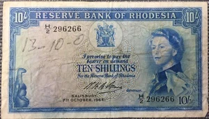 RHODESIA RESERVE BANK OF RHODESIA 7 October 1964 10 SHILLINGS P-24a - Picture 1 of 2