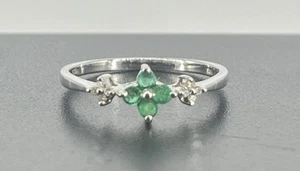 9ct White Gold 0.08ct Emerald & 0.04ct Diamond Cluster Ring, UK Size N 1/2, 1.4g - Picture 1 of 10