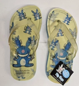 Vintage Jim Benton Y2k It's Happy Bunny Cute But Psycho Flip Flops Small 5/6 - Picture 1 of 9