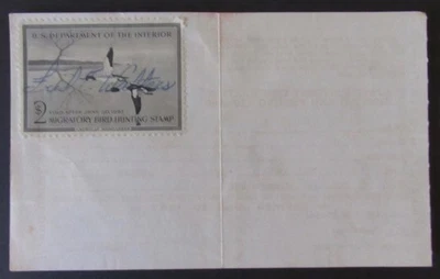 RW23 - 1956 Federal Duck Stamp on Mississippi Hunting License - Image 1 of 2