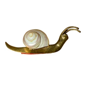 Vintage Brass & Shell Snail Sculpture timeless MCM unique - Picture 1 of 4