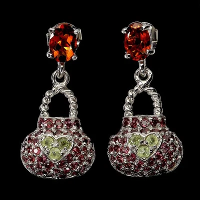 Pendientes de plata de ley 925 ovalados citrino peridoto granate piedras preciosas bolsa joyería Foto 1 de 4