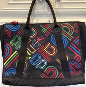 New NIKE Shoulder Tote Gym Bag BA4115 Black With Colorful Logo - Picture 1 of 22