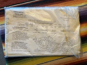 Vintage Progress Creation 1015 Rose Oyster Linen Cutwork  70”X 105”Tablecloth - Picture 1 of 4