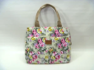 DLIU Floral Print Canvas Tote Hand Bag Purse Floral Pink Yellow Green NEW - Picture 1 of 13