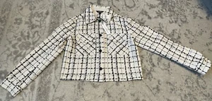 Express Women White Checked Knit Blazer Crop Suit Jacket Office Size XS NWT - Picture 1 of 9