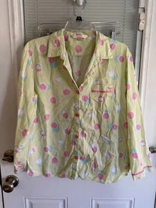 Victorias Secret Pajama Top Yellow/Green Circles Dots LS Pocket Sz M Lghtwt EUC - Picture 1 of 6